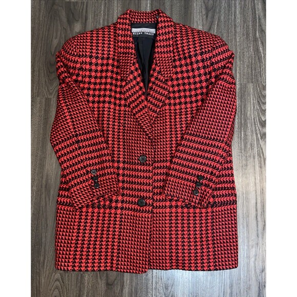 VTG LINDA ALLARD FOR ELLEN TRACY WOOL BLAZER JACKET  RED BLACK PLAID SIZE 14 - Picture 5 of 15